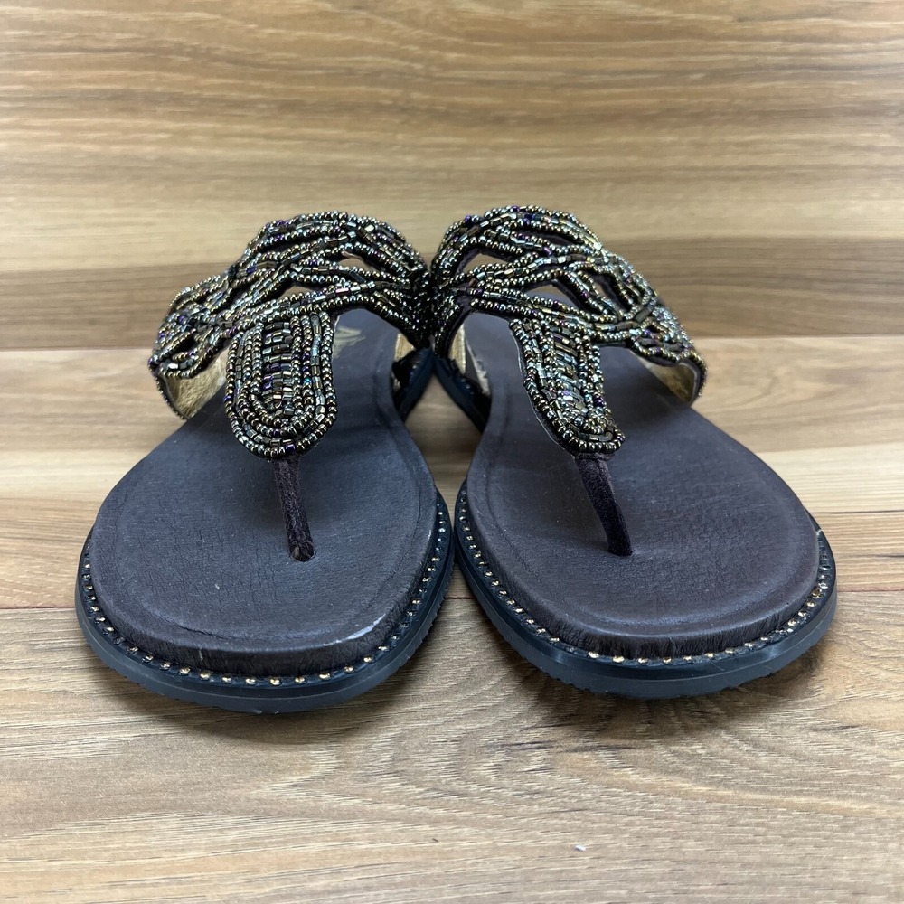 Alegria Tangoh‎ Womens Sandals Size 8 EU 38 Bronze Studded Beaded  Flip Flops - Picture 3 of 10